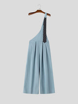 Men's Avant-Garde Deconstructed Asymmetric One-Shoulder Suspender High-Waist Jumpsuit SKUL73642