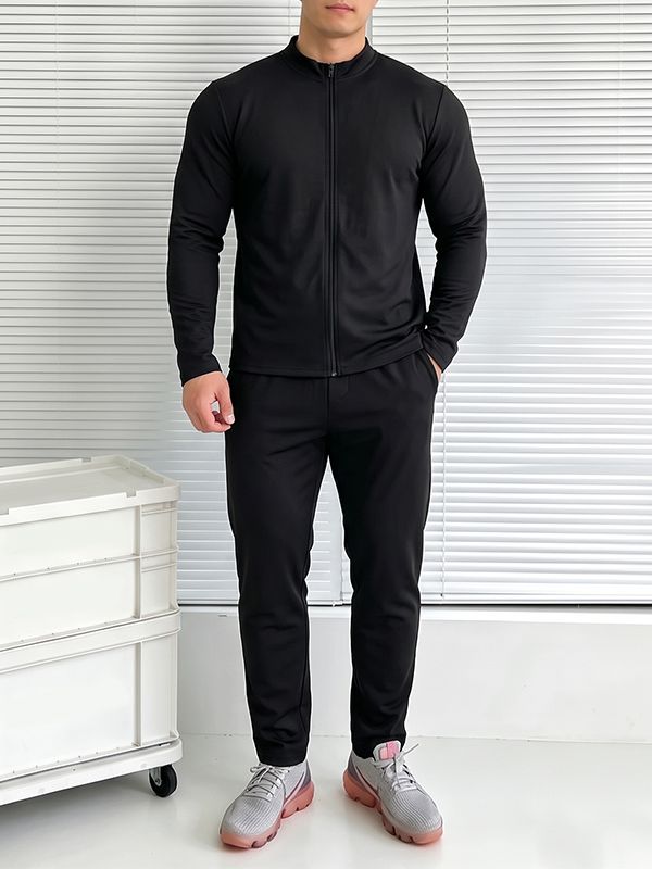 Men's Athletic Minimalist Gym Workout High-Stretch Full-Zip Two Pieces Outfit SKUL85977