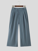 Men's Solid Color Asymmetric Placket Button Casual Pant SKUL60109