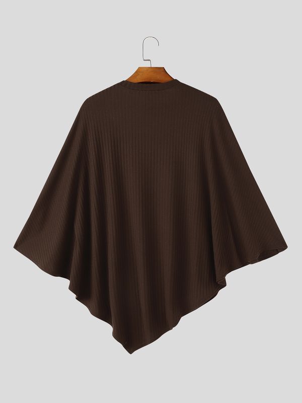 Men's Avant-Garde High Street Pointed Hem Side Button Ribbed Half Sleeve Round Neck Cloak SKUL81150