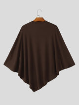 Men's Avant-Garde High Street Pointed Hem Side Button Ribbed Half Sleeve Round Neck Cloak SKUL81150