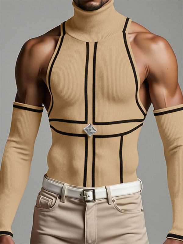 Men's Stripe Colorblock Turtleneck Tank SKUL23779