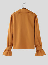 Men's Solid Ruffle Collar Patchwork Long Sleeve Shirt SKUL27259