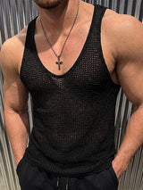 Men's Y2K High-Street Open-Knit Deep V-Neck Fitted Tank SKUL78002