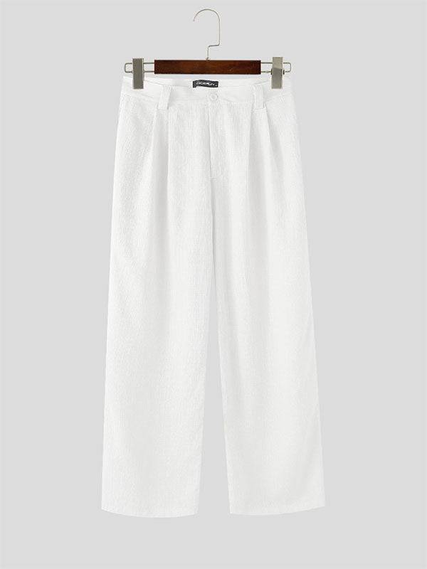 Mens Solid Color Loose Textured Casual Pant SKUL15603