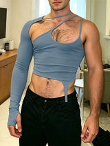 Men's Avant-Garde Asymmetrical Cutout One Sleeve Strappy Cropped Tank SKUL70309