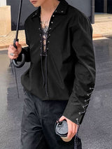 Men's Drawstring Eyelet Long Sleeve Shirt SKUL32839