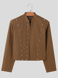 Mens Metal Button Stand Collar Solid Jacket SKUK30883
