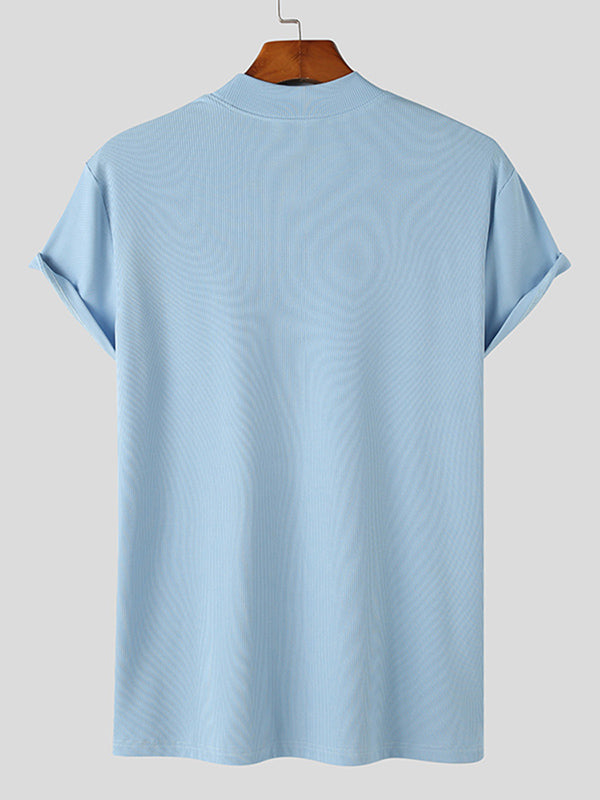 Mens Rib Knit Half-Collar Solid T-Shirt SKUK14269