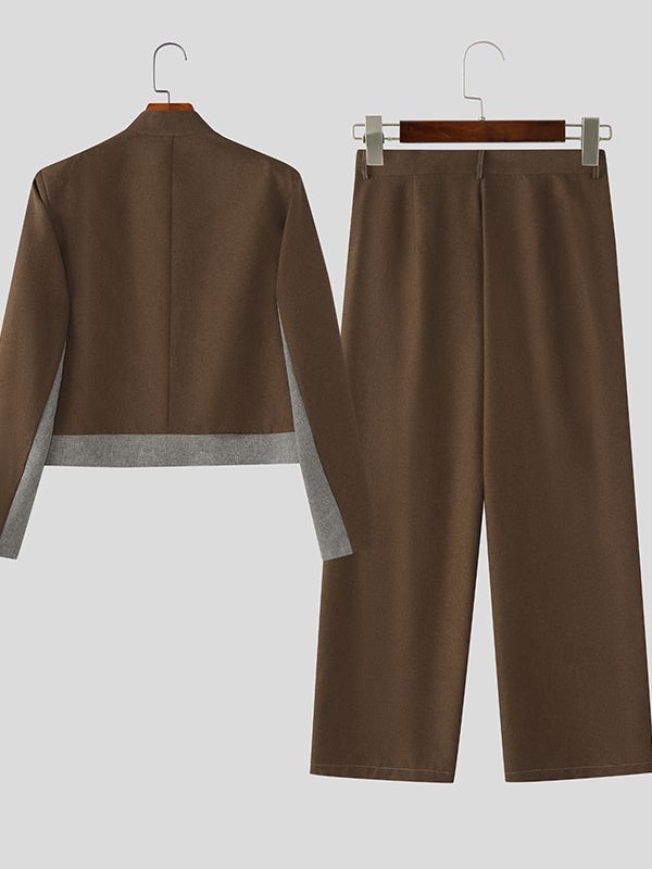 Men's Contrast Color Casual Two Pieces Outfit SKUL41380