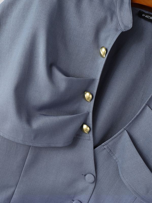 Men's Avant-Garde Capelet Overlay Deep V-Neck Mandarin Collar Shirt SKUL78020