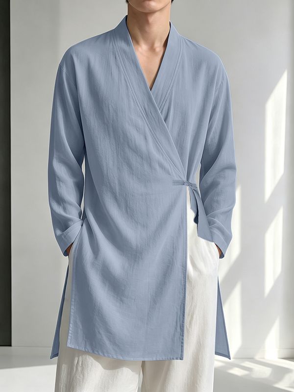 Men's Neo-Chinese Resort Side Tie Wrap Front Cardigan SKUL77325