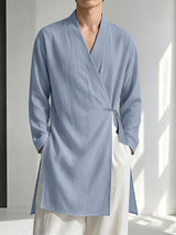 Men's Neo-Chinese Resort Side Tie Wrap Front Cardigan SKUL77325