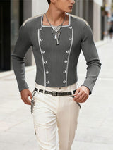 Men's Metal Buckle Webbing Decorated Knitted Long Sleeve Sweater SKUL39036