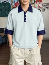 Men's Vintage Cityboy Aesthetic Contrast Cuffed Sleeve Shirt SKUL62092