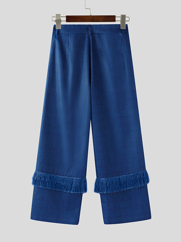 Men's Tassel Patchwork Plaid Casual Pant SKUL26122