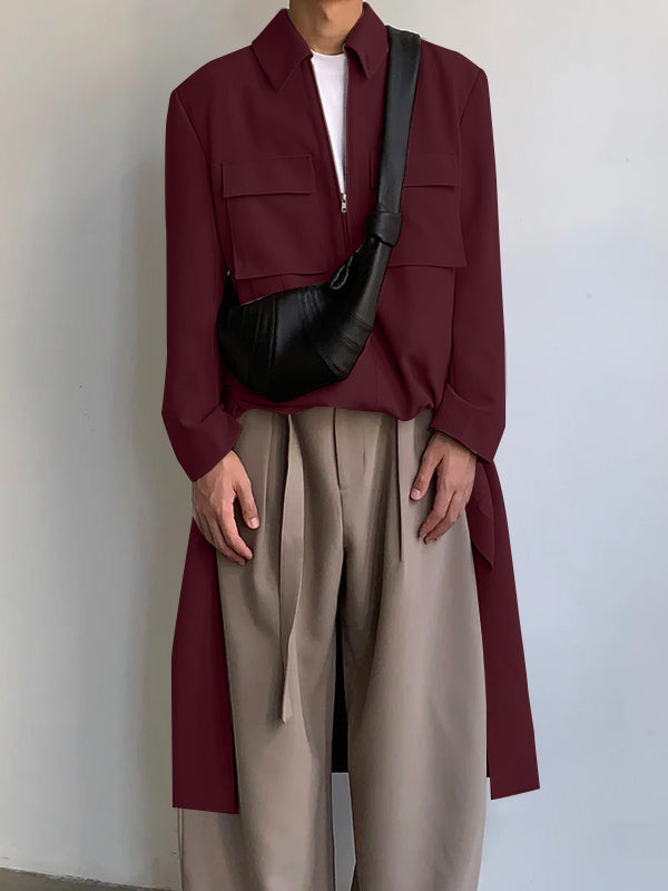 Mens Solid Color Modern Minimalist Trench Jacket SKUK77368