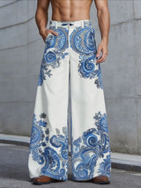 Men's Avant-Garde Paisley Print High-Waisted Fluid Extra Wide-Leg Drape Pant SKUL66887