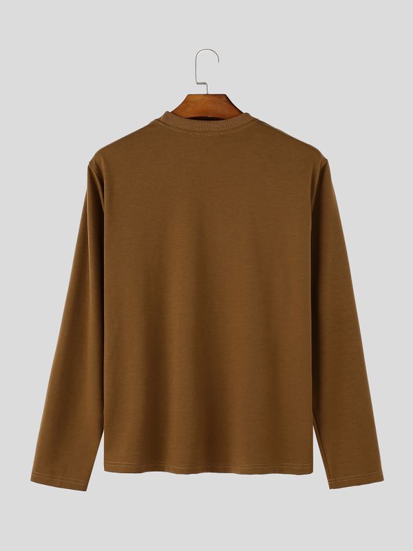 Men's Minimalist Clean-Fit Daily Casual Curved Raglan Seam Ribbed Crewneck T-shirt SKUL84074