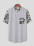 Mens Floral Print Patchwork Short Sleeve Shirt SKUK21762