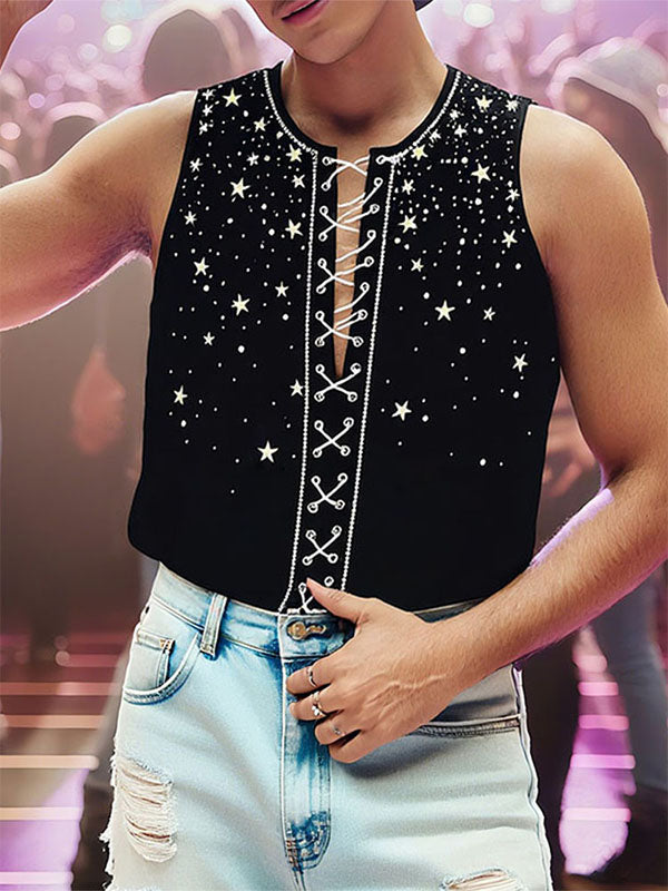 Men's Star Print Cropped Casual Tank SKUL24990