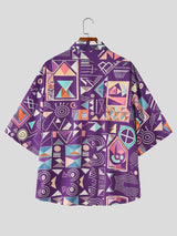 Men's Abstract Geometric Art Print Oversized City Boy Shirt SKUL59520