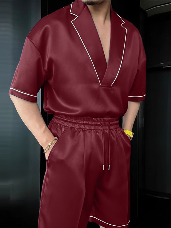 Men's Shiny Contrast Stripe Casual Two Pieces Outfit SKUL53187