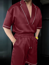 Men's Shiny Contrast Stripe Casual Two Pieces Outfit SKUL53187