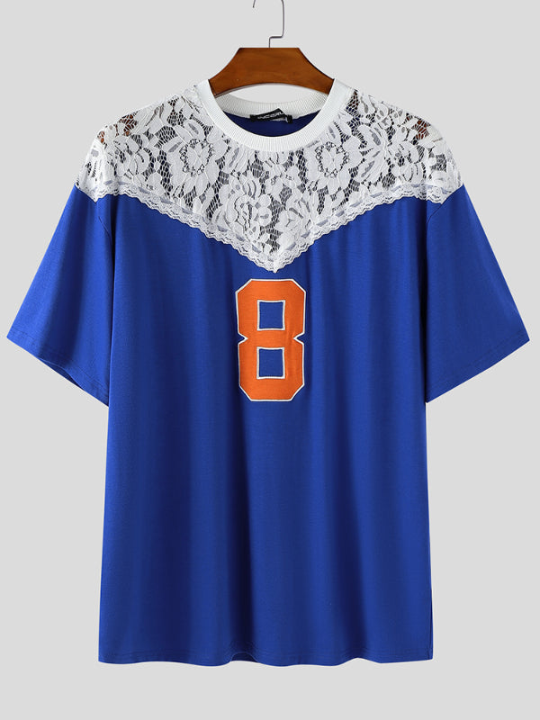 Men's Digital Print Lace Patchwork Short Sleeve T-Shirt SKUL20203