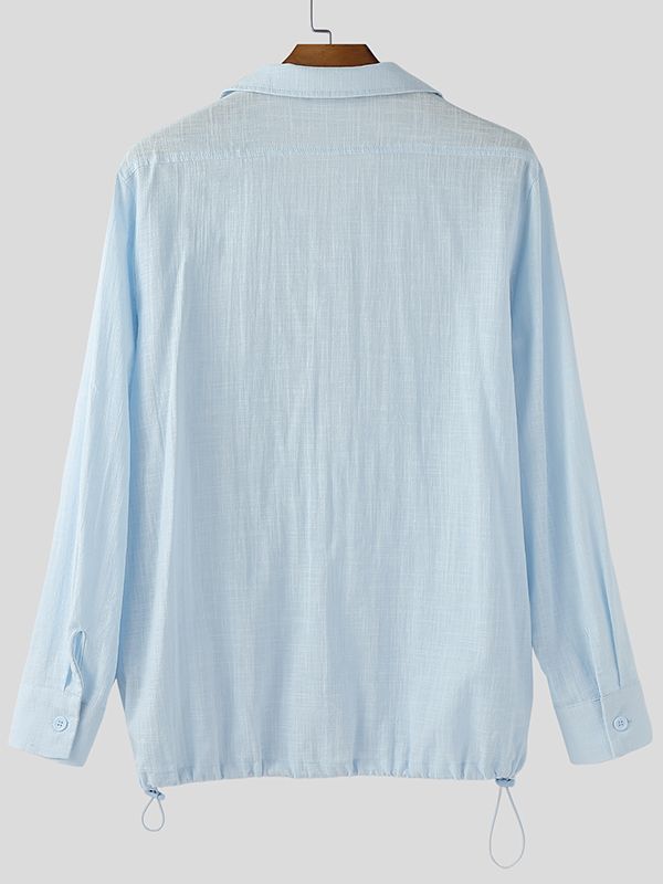 Men's Solid Color Small V Neck Long Sleeve Shirt SKUL35254