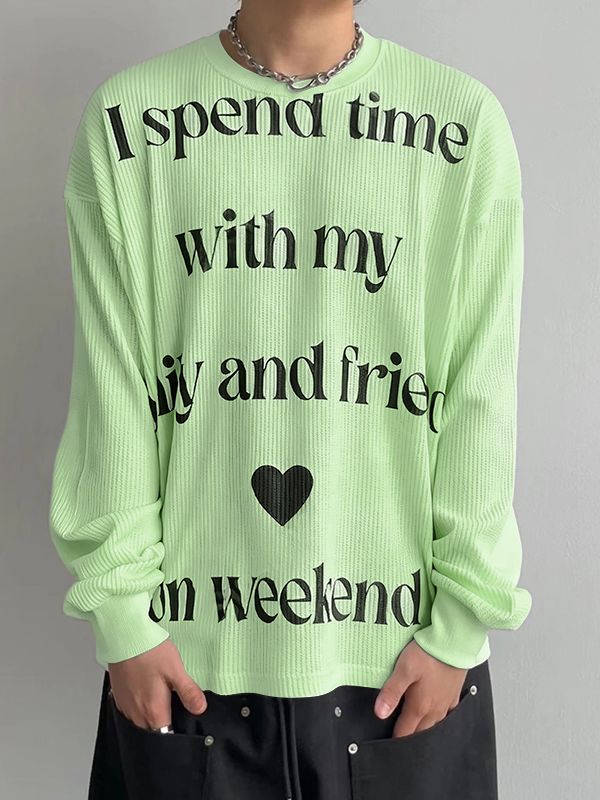 Men's Letter Print Textured Knit Long Sleeve T-shirt SKUL41207