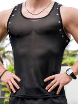 Men's Bodybuilding Display Star Print Semi-Sheer Fit Tank SKUL63174