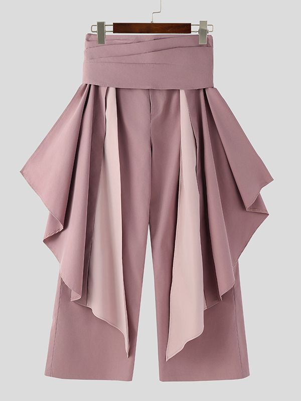 Men's Deconstructed Contrast Color Pleated Long Pant SKUL51889