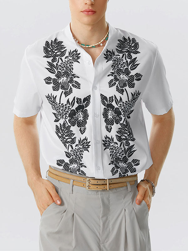 Mens Floral Print Stand Collar Shirt SKUK12424