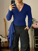 Men's Knitted Twist Tie V Neck Long Sleeve Sweater SKUL35102