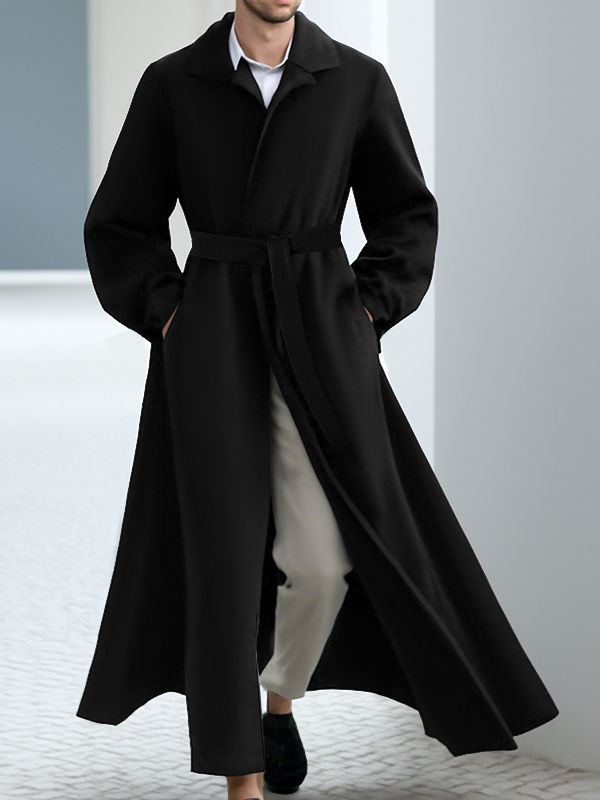 Men's Solid Waist Casual Trench Coat SKUL28416