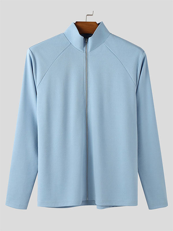 Men's Solid Color Zip Long Sleeve T-Shirt SKUL42367