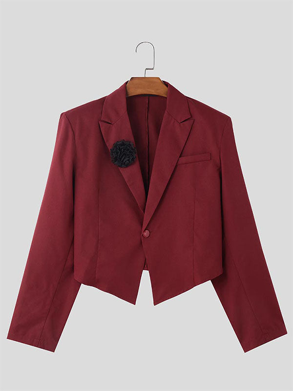 Mens 3D Floral Patchwork Cropped Long Sleeve Blazer SKUL02389