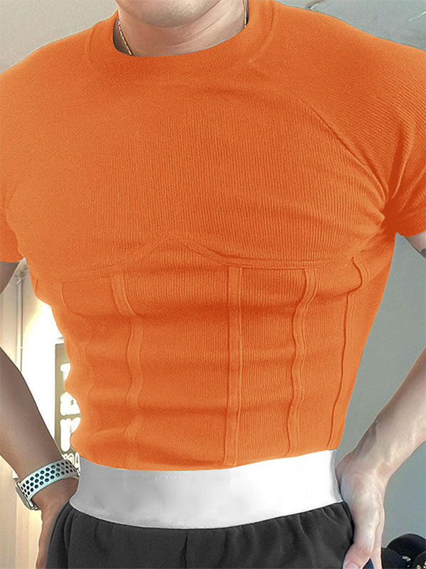 Mens Solid Color Knit Crew Neck Short Sleeve T-Shirt SKUL15154