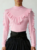 Men's Solid Color Ruffle Bib Long Sleeve T-shirt SKUL46244