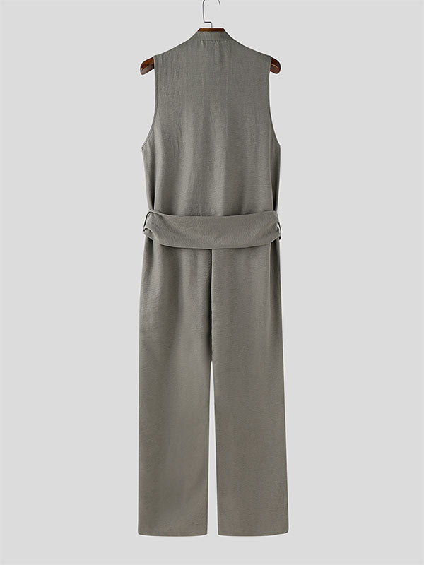 Men's Solid Color Casual Sleeveless Jumpsuit SKUL22511