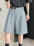 Mens Solid Buckle Waist Casual Straight Shorts SKUK14312