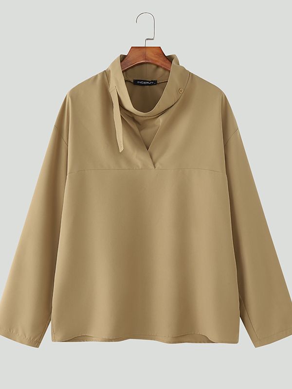 Men's Solid Color Stand Collar Long Sleeve Shirt SKUL51942