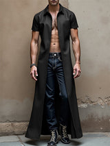 Men's Solid Faux Leather Lapel Short Sleeve Cardigan SKUL26034