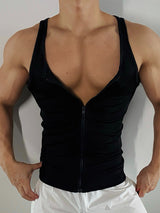 Mens Solid Color Textured Zipper Casual Tank SKUL18002