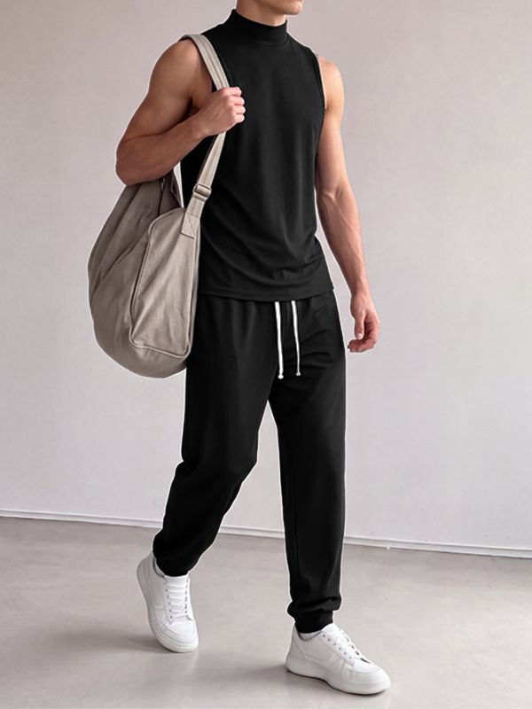 Men's Clean Casual Elevated Mock Neck Two Pieces Outfit SKUL79746