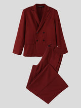 Men's Quiet Luxury Runway Double Breasted Floor Length Flared Leg Two Pieces Outfit SKUL80537