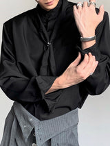 Men's Solid Color Tie Long Sleeve Shirt SKUL42397