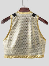 Men's Sexy Avant-Garde Metallic Mesh Suspenders Crop Tank SKUL63029
