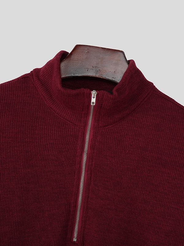 Men's Textured Half High Neck Long Sleeve Sweater SKUL38551